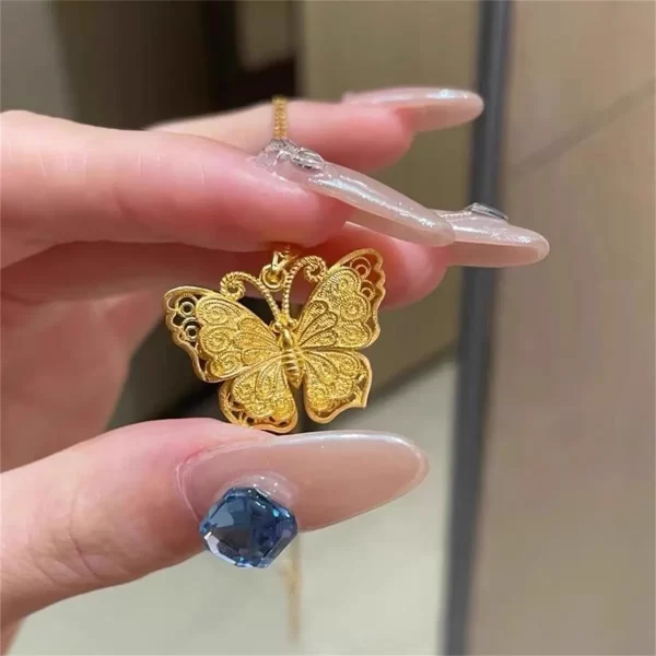 Shiny Pure 14 K Gold Color Butterfly Pendant Necklace for Women's Necklace Chain Valentine's Day Wedding Jewelry Gifts