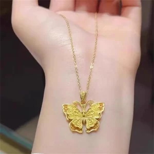 Shiny Pure 14 K Gold Color Butterfly Pendant Necklace for Women's Necklace Chain Valentine's Day Wedding Jewelry Gifts