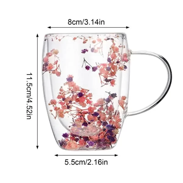 Fillings Dry Flowers Double Wall Glass Cup With Handle Heat Resistant Tea Coffee Cups Espresso Milk Mug Creative Gift 350ml