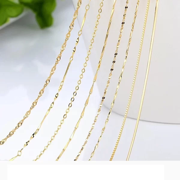 Genuine 14k Gold Color Necklace For Women Water Wave Chain Snake Bone/starry/Cross Chain 18 inches Necklace Pendant Fine Jewelry