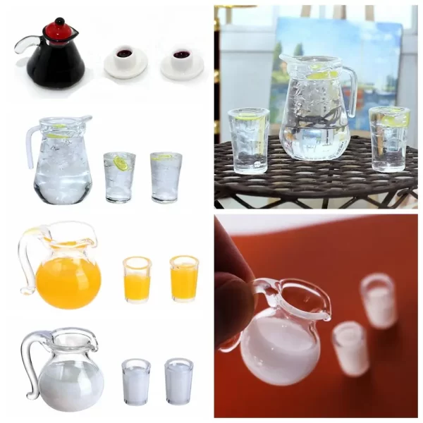 1/12 Scale Simulation Miniature Drinking Model Drinks Jug Cup Coffee Milk Lemon Water Orange Juice Doll Accessories