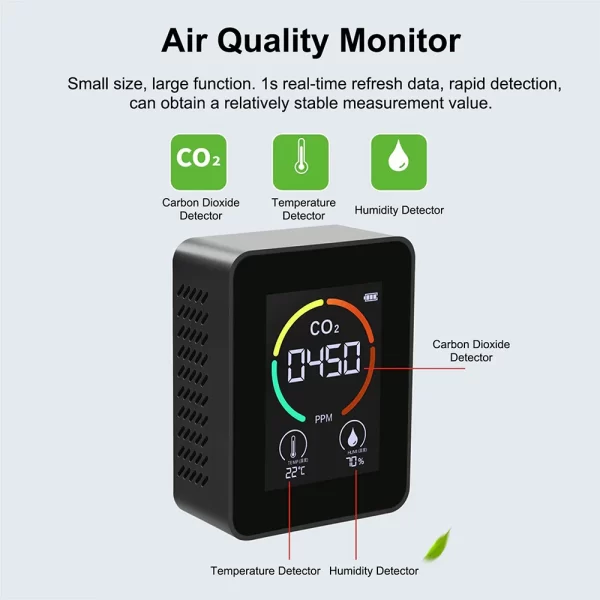 3 in 1 Air Quality Detector Carbon Dioxide Detector Agricultural Production Greenhouse Gas Monitor Air Quality Tester CO2 Meter