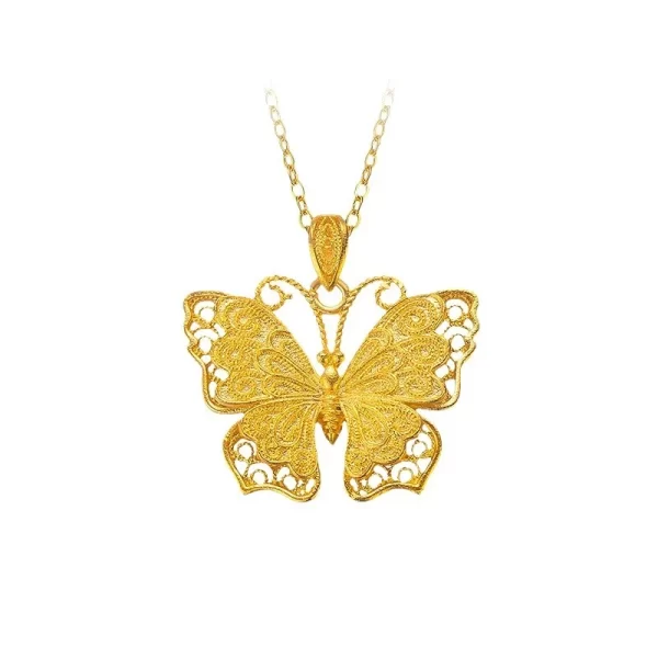 Shiny Pure 14 K Gold Color Butterfly Pendant Necklace for Women's Necklace Chain Valentine's Day Wedding Jewelry Gifts