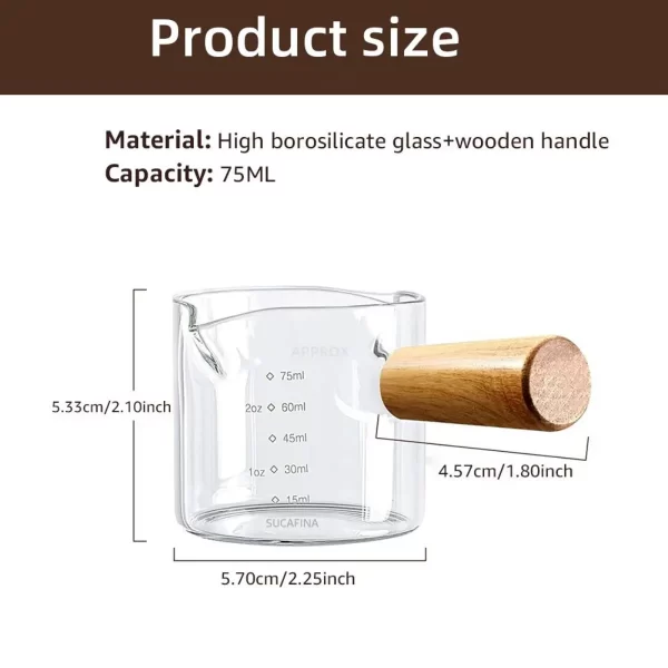 [Hot Sales] 75ml Glass Espresso Measuring Cup Double/Single Mouth Glass Milk Jug with Handle Glass Scale Measuring Mugs