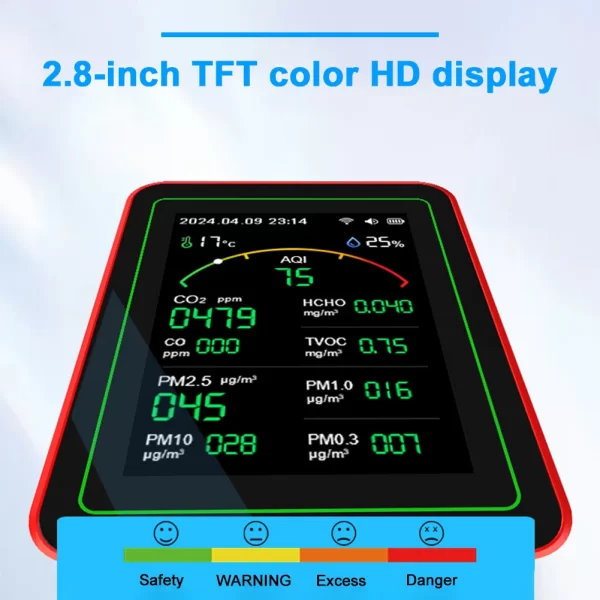 Tuya WiFi 15 in 1 Air Quality Detector TFT Display Portable AQI PM0.3 PM1.0 PM2.5 PM10 CO CO2 TVOC HCHC Tester APP Control