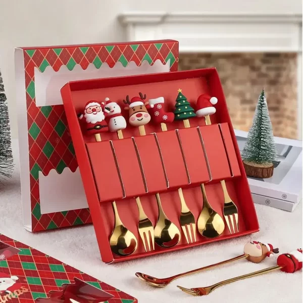 (2/4/6pc) Christmas Spoon and Fork Set Stainless Steel Creative Tableware Coffee Tea Dessert Spoon and Fork Exquisite Gift Set