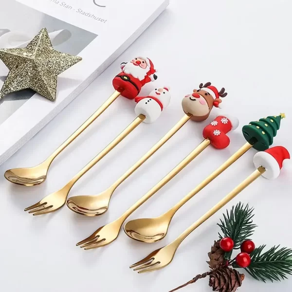 (2/4/6pc) Christmas Spoon and Fork Set Stainless Steel Creative Tableware Coffee Tea Dessert Spoon and Fork Exquisite Gift Set