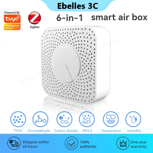 Zigbee Tuya Air Quality Monitor Smart Air Box CO2 Sensor PM2.5 Formaldehyde VOC CO2 Temperature Humidity 6 In 1 Alarm Detector