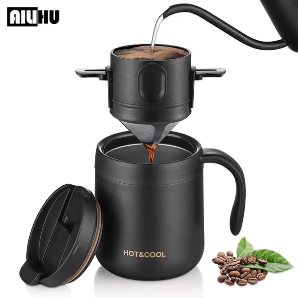 304 Stainless Steel Portable Coffee Filter Drip Coffee Tea Holder Reusable Mug Coffee Dripper Tea Cup Set Coffee Pot Coffeeware