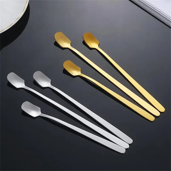 5pcs Stainless Steel Square Head Spoon Mug Tea Spoon Golden Honey Coffee Stirring Spoon Canning Medicine Powder Spoon