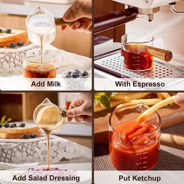 [Hot Sales] 75ml Glass Espresso Measuring Cup Double/Single Mouth Glass Milk Jug with Handle Glass Scale Measuring Mugs